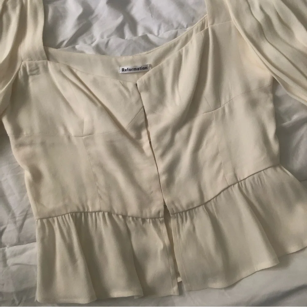 Reformation Cream Peplum Puff Sleeve Blouse